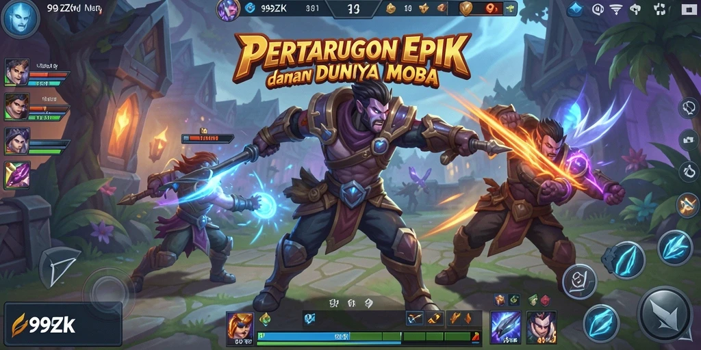 Tampilan seru dan serangan karakter dalam gameplay MOBA