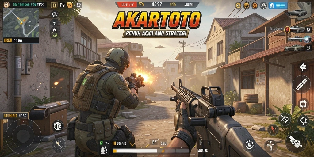 Screenshot menampilkan aksi intens dalam gameplay AKARTOTO FPS.