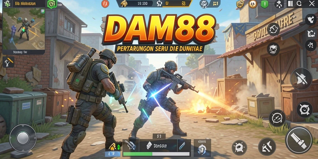 Screenshot utama DAM88 menampilkan aksi pertarungan Battle Royale yang intens.