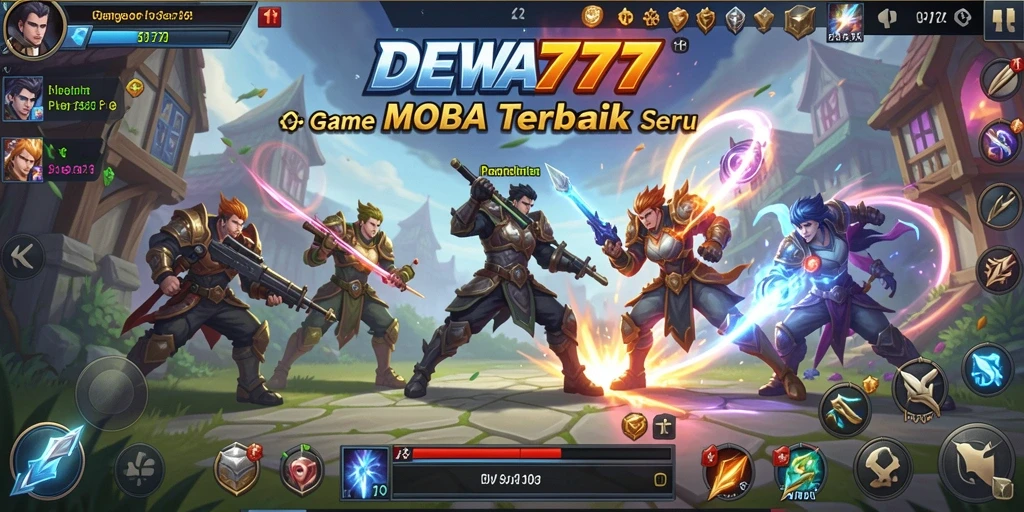 Tangkapan layar gameplay DEWA777, menunjukkan pertarungan seru di arena MOBA.