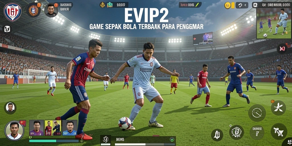 Tangkapan layar gameplay EVIP2 yang menampilkan aksi sepak bola nyata.