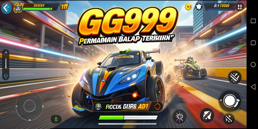 Screenshot gameplay GG999 menampilkan aksi balapan yang seru.