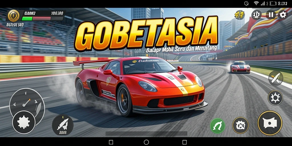 Screenshot gameplay GOBETASIA menampilkan balap mobil yang intens.