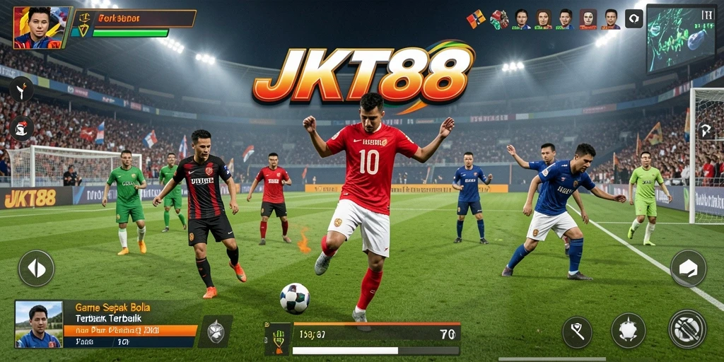 Tampilan gameplay JKT88 dengan aksi seru di lapangan sepak bola.