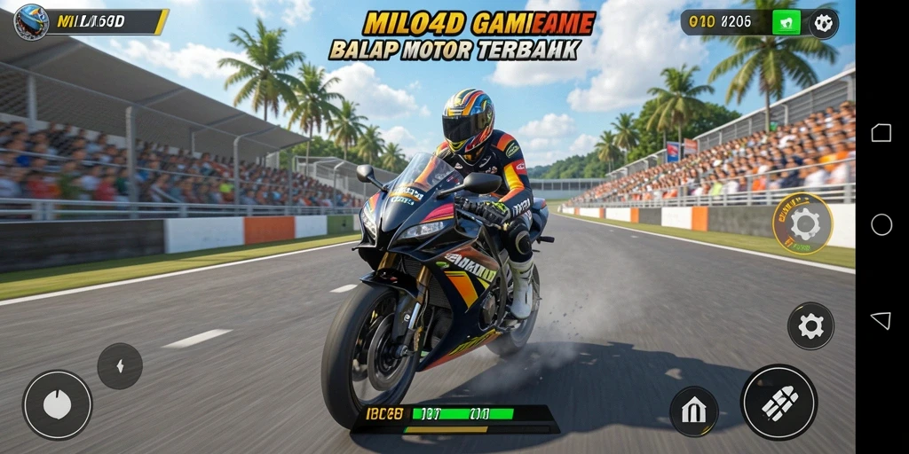 Tampilan gameplay balap motor yang seru dan menegangkan.