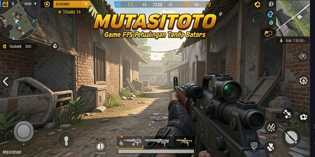 Tangkapan layar utama dari gameplay MUTASITOTO menunjukkan aksi seru dalam pertempuran FPS.