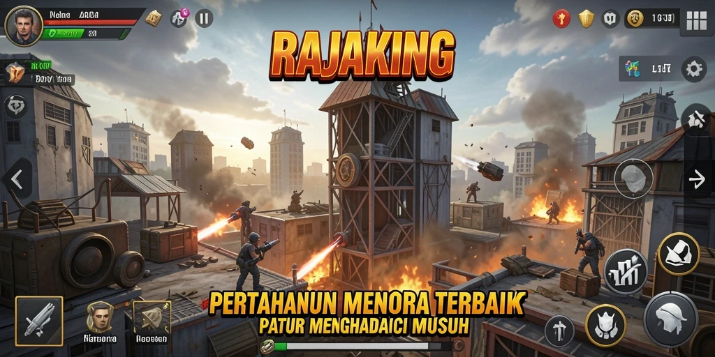 Tampilan gameplay menakjubkan dari RAJAKING di Tower Defense.